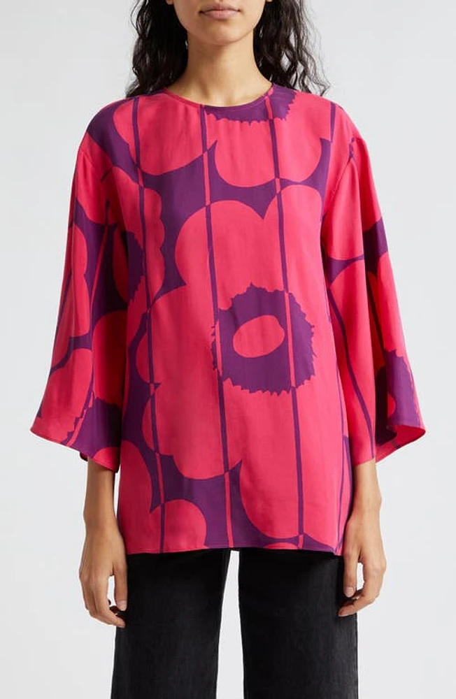 Marimekko Oaja Vesi Unikko Floral Popover Top Fuchsia Dark Purple at Nordstrom, Us