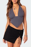 EDIKTED Open Back Triangle Halter Top Dark-Gray at Nordstrom,