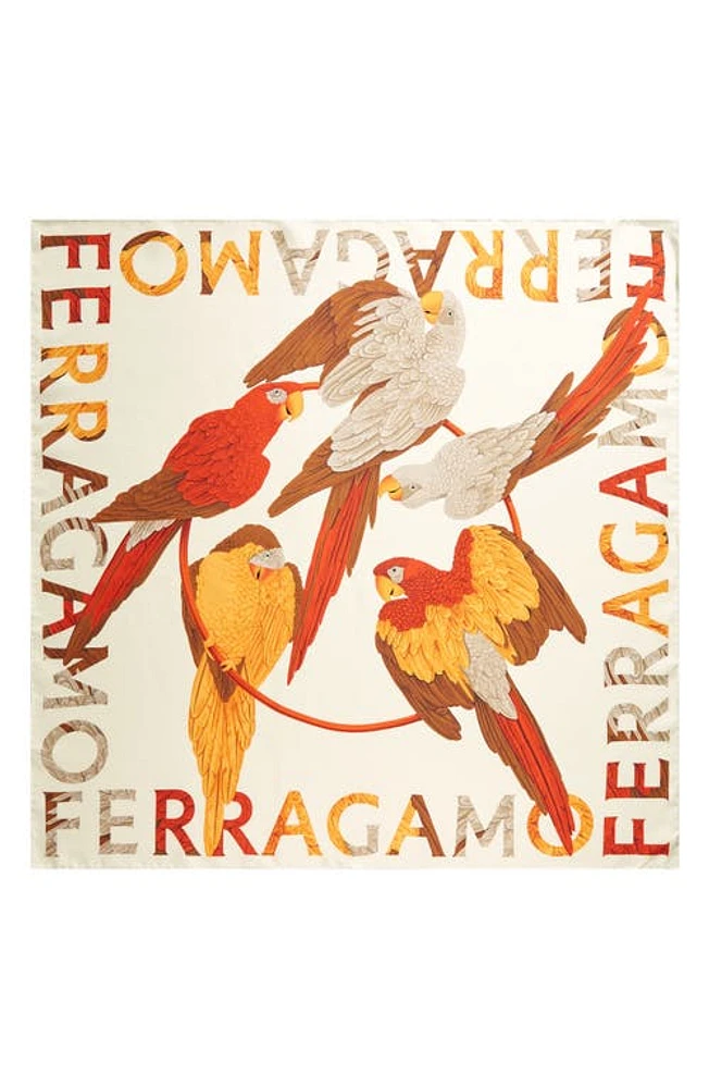 FERRAGAMO Parrot Print Silk Foulard Square Scarf in Persimmon at Nordstrom