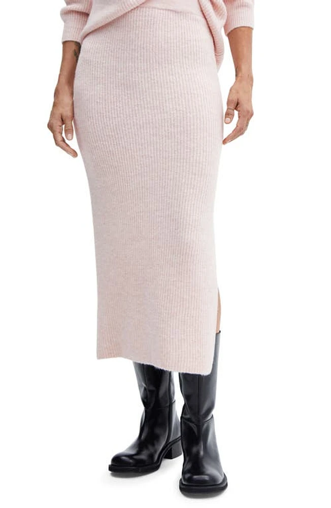 MANGO Side Slit Knit Midi Skirt Pastel Pink at Nordstrom,