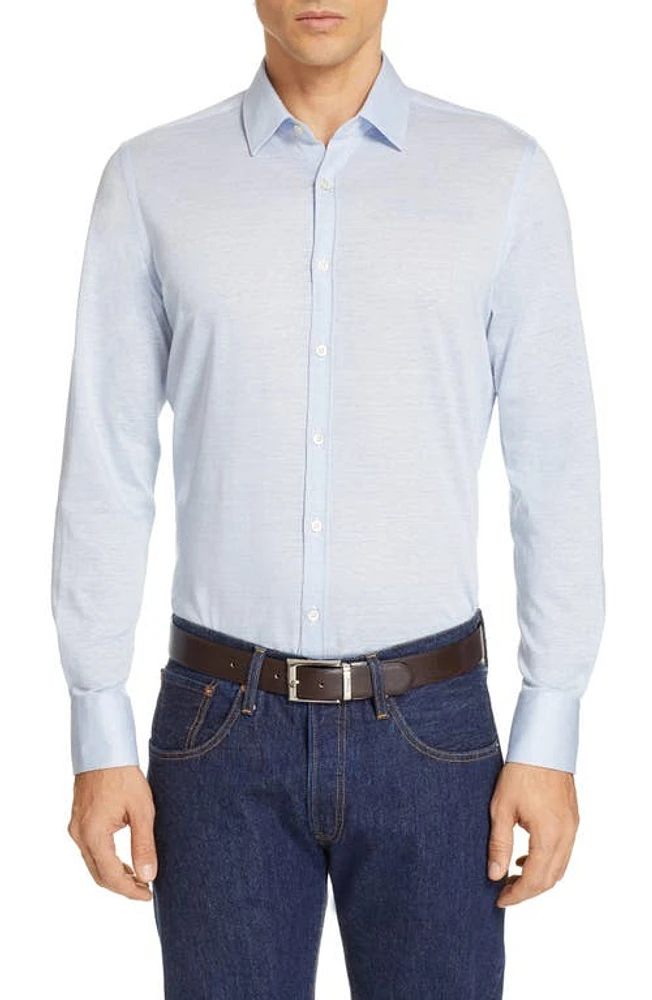 Canali Solid Regular Fit Cotton & Linen Sport Shirt in Light Blue at Nordstrom, Size X-Large