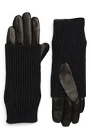 AllSaints Knit & Leather Gloves in Black at Nordstrom, Size X-Small