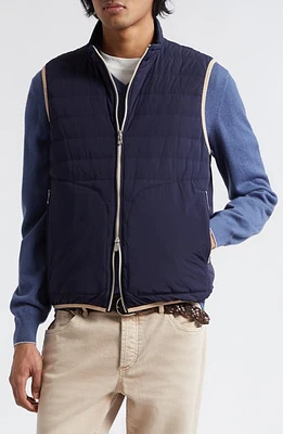 Brunello Cucinelli Quilted Water Resistant Down Vest in Cvj09 Navy/brown at Nordstrom, Size Medium