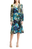 KOBI HALPERIN Zuri Floral Long Sleeve Wrap Dress in Blue/White Multi at Nordstrom, Size X-Large