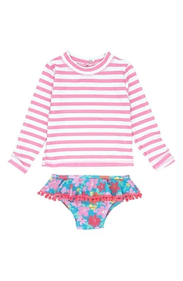 Feather 4 Arrow Sandy Toes Long Sleeve Two-Piece Rashguard Swimsuit Prism Pink at Nordstrom,