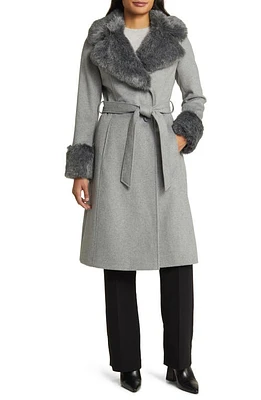 Via Spiga Wool Blend Belted Coat with Faux Fur Trim at Nordstrom,