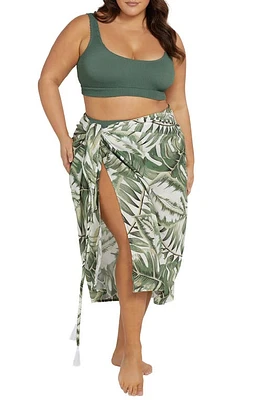 Artesands Deliciosa Cover-Up Cotton Sarong & Carry Bag in White/Green at Nordstrom