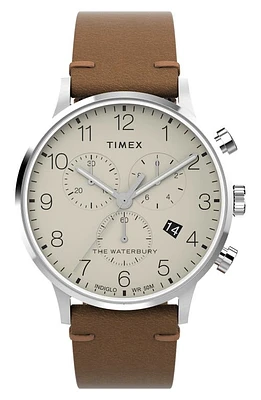 Timex Waterbury Classic Chronograph Leather Strap Watch, 40mm in Brown at Nordstrom