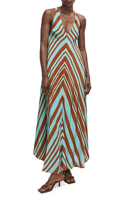 MANGO Chevron Print Satin Maxi Dress Turquoise at Nordstrom,