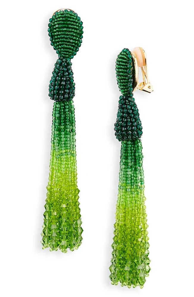 Oscar de la Renta Dégradé Beaded Tassel Clip-On Earrings in Green at Nordstrom