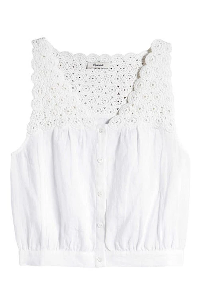 Madewell Crocheted V-Neck Bubble Top Eyelet White at Nordstrom,