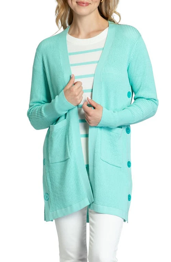 APNY Side Button Open Front Long Cardigan Aqua at Nordstrom,