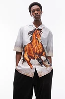 Topman Horse Print Button-Up Shirt Grey Multi at Nordstrom,