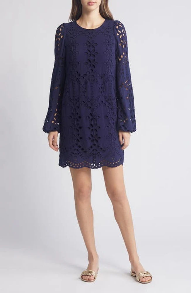 Lilly Pulitzer Alyna Long Sleeve Eyelet Dress True Navy Soiree at Nordstrom,