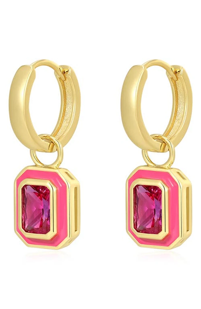 Luv AJ Bezel Crystal Huggie Drop Earrings in Gold at Nordstrom