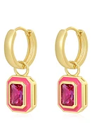 Luv AJ Bezel Crystal Huggie Drop Earrings in Gold at Nordstrom