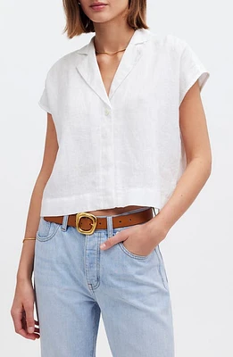 Madewell Boxy Cap Sleeve Linen Button-Up Shirt Eyelet White at Nordstrom,