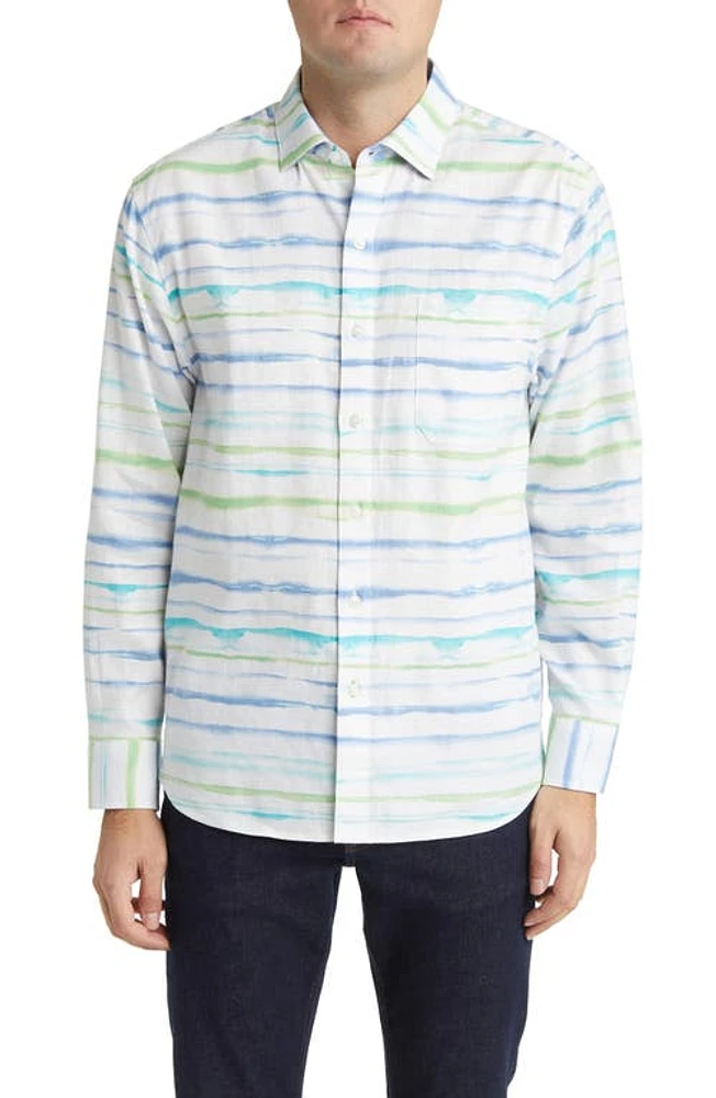 Tommy Bahama Barbados Breeze Stripe Linen Blend Button-Up Shirt White at Nordstrom,