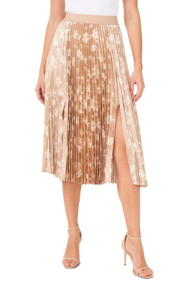 halogen(r) Pleated Slit Hem Midi Skirt Beige at Nordstrom,