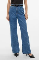 VERO MODA Kathy Dot High Waist Wide Leg Jeans Medium Blue Denim at Nordstrom,