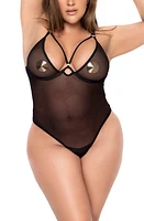 Mapale Mesh Underwire Teddy with Removable Garter Straps Black at Nordstrom,