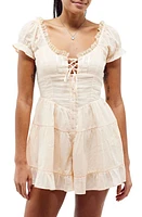 BDG Urban Outfitters Lilly Lace-Up Romper in Cream at Nordstrom, Size Medium