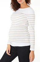 Cache Coeur Crozon Sailor Long Sleeve Organic Cotton Maternity Top White/Gold at Nordstrom,