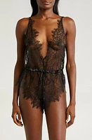 KILO BRAVA Drawstring Waist Eyelash Lace Teddy Black at Nordstrom,