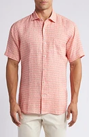 Peter Millar Sandblast Geo Print Short Sleeve Linen Button-Up Shirt Clay Rose at Nordstrom,