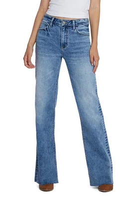 Wash Lab Denim Olivia Raw Hem High Waist Flare Jeans Sea Blue at Nordstrom,