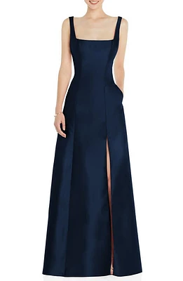 Alfred Sung Square Neck Satin A-Line Gown at Nordstrom,