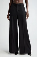 Area Crystal Embellished Stretch Wool Wide Leg Trousers Black at Nordstrom,