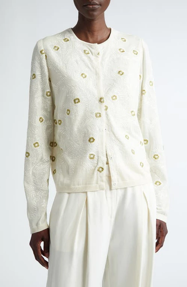 Giambattista Valli Floral Embroidered Cashmere & Silk Cardigan Ivory at Nordstrom, Us