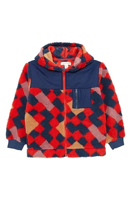 Treasure & Bond Kids' Geo Print Hooded High Pile Fleece Zip Jacket Red Fiery Pop Quilt at