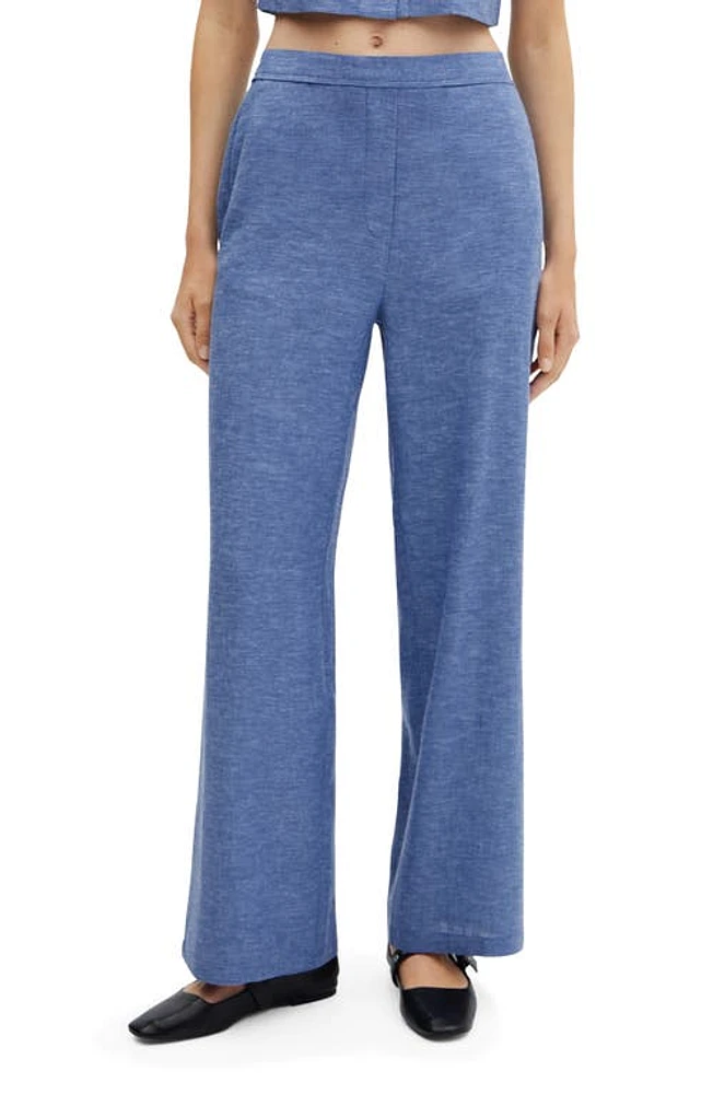 MANGO Linen Blend Straight Leg Pants Blue at Nordstrom,