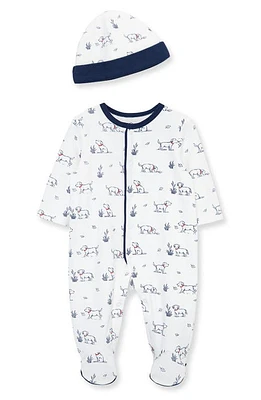 Little Me Puppy Walk Cotton Footie & Hat Set Blue at Nordstrom,