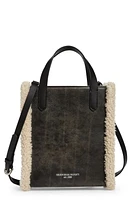 Golden Goose Mini California North/South Leather & Genuine Shearling Tote in Black/Natural White at Nordstrom