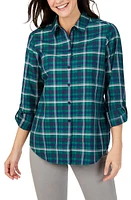 Foxcroft Zoey Plaid Cotton Blend Button-Up Shirt Navy Multi at Nordstrom,