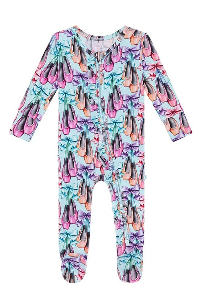 Posh Peanut Irina Ruffled Fitted Zip Footie Pajamas Light/Pastel Blue at Nordstrom,