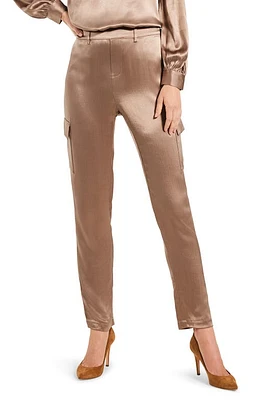 NIC+ZOE Elevated Satin Tapered Leg Cargo Pants Stucco at Nordstrom,