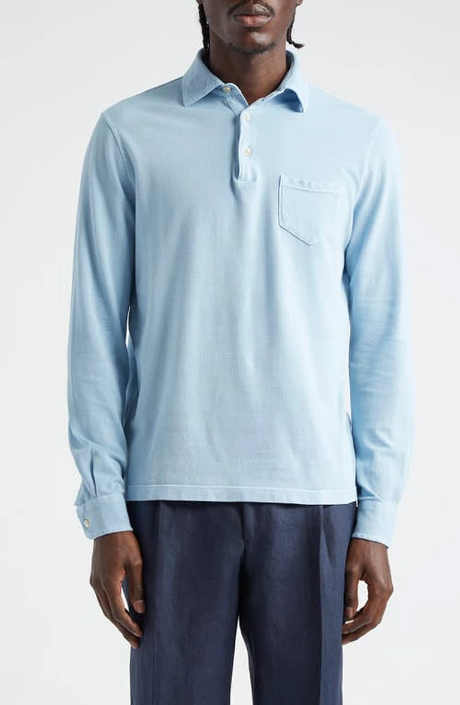 Thom Sweeney Long Sleeve Cotton Piqué Polo Light Blue at Nordstrom,