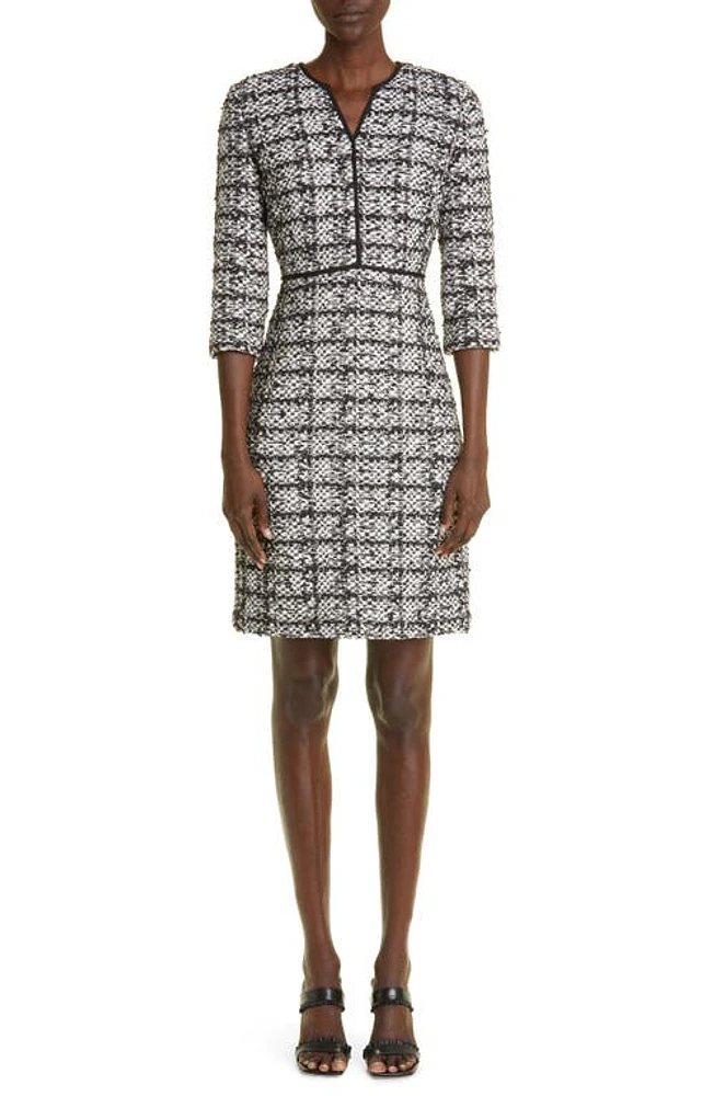 St. John Collection Jared Bouclé Tweed Sheath Dress Ecru/Black at Nordstrom,