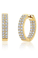 Crislu Double Row Cubic Zirconia Inside Out Huggie Hoop Earrings in Gold at Nordstrom