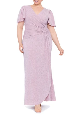 Xscape Evenings Glitter Surplice V-Neck Maxi Dress Rose at Nordstrom,