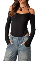 EDIKTED Model Off Duty Cold Shoulder Rib Bodysuit Black at Nordstrom,