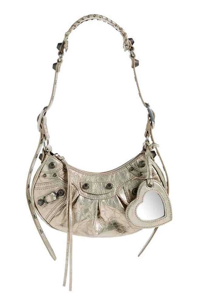 Balenciaga Extra Small Le Cagole Crinkle Metallic Lambskin Shoulder Bag in Stone Beige at Nordstrom