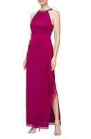 Alex Evenings Embellished Halter Ruched Column Formal Gown at Nordstrom,