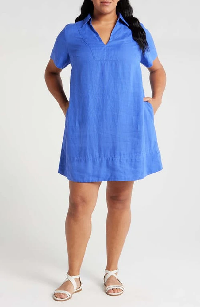 Madewell Johnny Collar Linen Minidress in Blue Star at Nordstrom, Size 2X