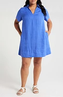 Madewell Johnny Collar Linen Minidress in Blue Star at Nordstrom, Size 2X