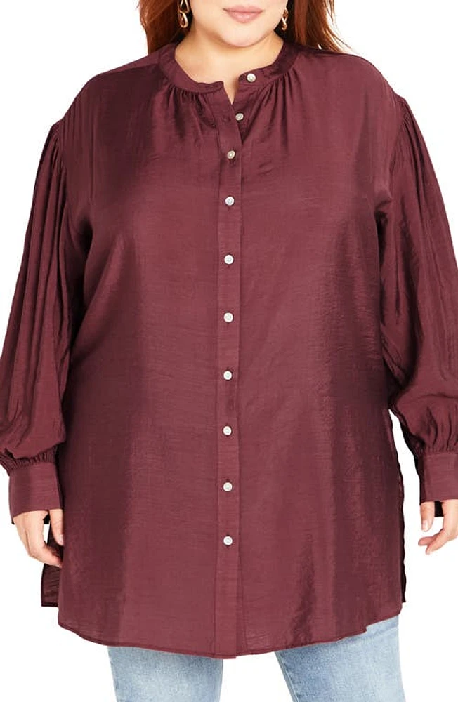 City Chic Joy Button-Up Tunic Shirt Deep Rose at